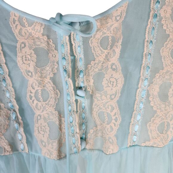 Top Form Vintage 60s Baby Blue Lace Trim Peignoir Style Nightgown - Picture 4 of 6